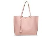Dreubea Women's Soft Faux Leather Tote Shoulder Bag from, Big Capacity Tassel Handbag, Pink, One Size