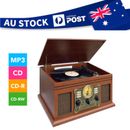 Bluetooth Turntable Vinyl Record CD Player Recorder AUX MP3 Cassette Stereo Musi