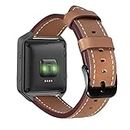 SKYLET Leather Band Compatible with Fitbit Blaze Bands for Men Women, Soft Genuine Leather Strap with Metal Frame Compatible with Fitbit Blaze Bands for Women Men Small, Brown with Black Buckle