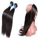 YanT HAIR 360 Lace Frontal With Bundle 8A+ Grade Peruvian Virgin Hair Straight 2 Bundles 12 Inches with 1 Piece 10 Inches 360 Lace Frontal Closure Ear to Ear 22*4*2 Free Part Natural Color Pack of 3