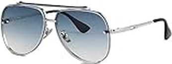 ELEGANTE Uv Protected Driving Vintage Pilot Gradient Metal Body Aviator Sunglasses For Men And Women, Non Polarization (Medium, C1 - Silver Frame/Gradient Blue Lenses)