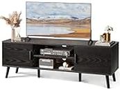 SUPERJARE TV Stand for 55 Inch TV, Entertainment Center with Adjustable Shelf, 2 Cabinets, TV Console Table, Media Console, Solid Wood Feet, Cord Holes, for Living Room, Bedroom, Black