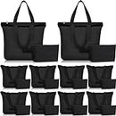 Silkfly 20 Pcs Tote Bag with Zipper, Cotton Canvas Makeup Bag Kitchen Reusable Grocery Bags Blank Canvas Totes with Handles (Black)