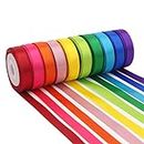 MEEDEE Rainbow Ribbon Solid Color Assortment 10 Colors Double Face Satin Ribbon for Gift Wrapping Happy Birthday Party Decorations, 3/8" X 5 Yard Each Total 50 Yds Per Package