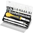 OfficeTree 3x Bastelmesser Skalpell Set 16 tlg. Bastel Zubehör mit 3 verschiedenen Messern und 13 Ersatzklingen - Cuttermesser Basteln als Bastelwerkzeug