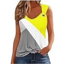 Workout Tops for Women Fashion Geometric Prints Cold Shoulder Shirts Blouse Trendy Suspender Sexy V Neck Casual Tank Top, A02_yellow, XX-Large