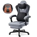 Vigosit Gaming Chair with Heated Massage Lumbar Support, Breathable Fabric Office Chair with Pocket Spring Cushion and Footrest, Recliner High Back PC Chair for Adult, Grey