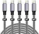 SANYEYE iPhone Charger Cable, MFi Certified [5-Pack 3/3/6/6/10FT] Fast Charger Charging Cable Nylon Braided with Metal Connector for iPhone 14/13/12/11/Pro/Xs Max/X/8/7/Plus/6S/6/SE/5S Pad