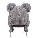 Duoyeree Baby Beanie with Pom-pom Ears Newborn Earflap Hat for Toddler Boys Girls Grey