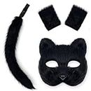 YSVFBM 3 Pcs Furry Mask,Cat Mask,Furry Therian Mask And Therian Tail+Gloves Set,Halloween Party Makeup Prop Costume Accessory Animal Masks Party Cat Masks For Halloween Easter Carnival Cosplay Party