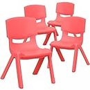 Intra Kids 12 inch School Classroom Stack kids Chair, Red, 4-Pack