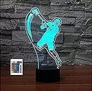 SUPERIORVZND 3D Lacrosse Player Night Light Remote Control Power Touch Table Desk Optical Illusion Lamps 7/16 Color Changing Lights Home Decoration Xmas Birthday Gift