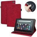 Miimall for Kindle Fire 7 2022 Tablet Case with Folding Stand, [Card Slot] [Pen Holder] Slim PU Leather Shell Full Coverage Bumper Flip Cover for Kindle Fire 7(7’’, 2022 Release-12th Generation)-Red