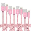 IDISON 4Pack(3ft 6ft 6ft 10ft) iPhone Lightning Cable Apple MFi Certified Braided Nylon Fast Charger Cable Compatible iPhone Max XS XR 8 Plus 7 Plus 6s 5s 5c Air iPad Mini iPod (Pink)
