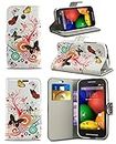 London Gadget Store Phone Case for Alcatel One Touch Pixi 4 (4.0 inch) 4034 - Colourful Fun Printed Wallet Case Cover Creative Fresh Pattern Design with Integrated Stand - Butterfly Breeze