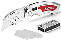 RBAYSALE Utility Knife Folding Heavy Duty Carpet Cutter with 5 SK5 Blades 420 Stainless Steel Retractable Box Cutter with Safety-Lock Design Craft Tradesman Knife 180g