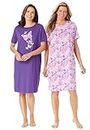 Dreams & Co. Women's Plus Size 2-Pack Short-Sleeve Sleepshirt - 3X/4X, Plum Burst Floral Butterfly