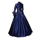 JISDFKFL Victorian Dresses for Women, Ladies Vintage Long Sleeve Tie Ball Gown Fancy Palace Renaissance Costume Women Gothic Witch Dress Medieval Plus Size Dress Blue