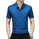 MAOAEAD Hommes Ice Silk Business Shirt Chemise Formelle à Manches Courtes pour l'été Seamless ironless Business Top High Stretch Mid - Old Silk Shirt (Blue,L(55-65kg))