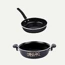 ATEVON Supreme Induction-Compatible Nonstick Aluminium Cookware Set - Fry Pan and Kadhai Combo in Black - Durable and Versatile Cooking Set, Ideal Kitchen Gift for Home Chefs