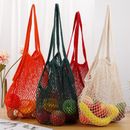 Reusable Cotton Mesh Grocery Bags Foldable Long Handle Net Tote Bag for Shopping