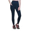 TRASA Active Yoga Leggings for Womens Gym High Waist with 2 Pockets, Tummy Control, Workout Pants 4 Way Stretch Yoga Leggings - Navy Blue, Size - 2XL