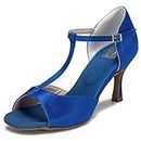 JIAJIA 20511 Latina Sandalias De Mujer 2.7 ''Talón Acampanado Super Satinado Zapatos de Baile Color Azul,Tamaño 42 EU