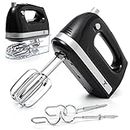 Moss & Stone Black Hand Mixer With Snap-On Storage Case, 5 Speed Hand Mixer Electric, 250W Power handheld Mixer for Baking Cake Egg Cream Food Beater,+ 4 Stainless Steel Accessories