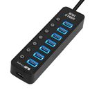 Fresh Fab Finds 7 Port USB 3.0 Data Hub With Power Adapter - High Speed Sync, On/Off Switches - Black