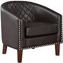Prilinex Comfy Barrel Accent Chair - Faux Leather Living Room Chair Club Chair with Cushion, Diamond Grid Backrest & Nailhead Trim, Guest Chair for Office, Bedroom & Waiting Room, Brown