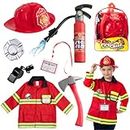(8 PC Premium Washable Fireman Costume and Firefighter Accessories with Real Water Shooting Extinguisher Great for Halloween