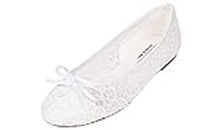 Feversole Round Toe Lace Ballet Crochet Flats Women's Comfort Breathable Shoes,Chaussures Respirantes Confortables pour Femmes avec Bout Rond et Lacets