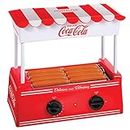 Nostalgia Coca-Cola Holds 8 Regular Sized or 4 Foot Long Capacity, Stainless Steel Rollers, Perfect for Breakfast Sausages, Brats, Taquitos, Egg Rolls, Yellow, 8 Hot Dog & 6 Bun, Red/White