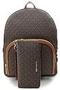 Michael Kors Jaycee Large Backpack School Bag Bundled JST Continental Wristlet Wallet, Brown Signature, Large, Backpack