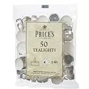 Prices Patent Candles White Tealights Bag, Pack of 50, Wax, l x 3.8cm w x 1.8cm h, Unscented