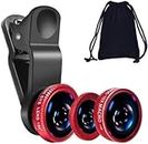 Lowfe 3 in 1 Camera Lens Kit Phone Camera Lens Clip Fisheye Lens Macro Lens Wide Angle Lens Cell Phone Lens Attachments Compatible with Most Smartphones for Video, Live Show, Vlog