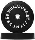 Signature Fitness 2" Olympic Bumper Plate Weight Plates with Steel Hub, 45LB, Pair