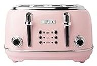 Haden Heritage 75044 Stainless Steel 1500W Retro Toaster 4 Slice Wide Slot w/Removable Crumb Tray and Settings, English Rose Pink Toasters w/Adjustable Browning Control, Smart Toaster