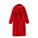 Women's Cozy Plush Pea Coat Winter Leisure Elegant Fuzzy V-Neck Button Reversible Fleece Snow Parka Coat Red