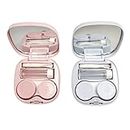 XPOOS 2 PCS Travel Contact Lens Case with Mirror,Portable Travel Contact Lens Kit,Mini Contact Lens Holder Box with Tweezers & Suction Stick Blue Pink