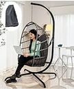 Mojia Patio Wicker Hanging Egg Swing Chair with Stand, Hammock Egg Chairs Foldable UV Resistant Cushions 440lbs Capaticy (Dark Gray 1)
