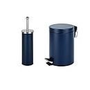 iTrend 3L Pedal Dustbin and Toilet Brush with Holder set - Bathroom Accessory - Powder Coated Steel Bin with lid - Toilet Brush with Stainless Steel Handle, Round Lid and Dense Bristles - Blue