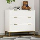 Anmytek Modern White Dresser with 3 Drawers, Cabinet with Spacious Storage, Large Nightstand with 3 Drawers Storage Cabinet Accent Cabinet for Bedroom, Hallway, H0074