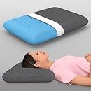 MY ARMOR Ventilated Cooling Gel Memory Foam Pillow Thin Size 3 Inches, Pillow for Sleeping, Neck Pain Relief & Back Support Cushion | 23.5x16x3 Inches | with Grey Pillow Cover - 350 GSM - Pack of 1