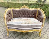Luxurious French Louis XVI Corbeille Settee Sofa Loveseat in Dark Brown Velvet