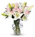 BENCHMARK BOUQUETS - Roses & Lilies (Glass Vase Included), Next-Day Delivery, Gift Mother’s Day Fresh Flowers