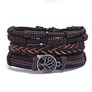 LORJE Mix 3 Wrap Men Bracelets, Hemp Cords Wood Beads Ethnic Tribal Bracelets Cuff Bracelets, Leather Wristbands Cool Bracelets, One Size, Wood Leather, metal