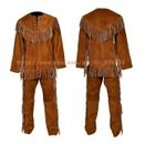 Camisa y pantalones de cuero de gamuza con flecos para traje nativo americano y occidental