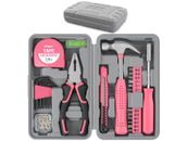 Hi-Spec 25pc Pink Household DIY Womens Ladies Basic Tool Kit Set in a Small Case