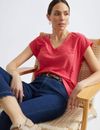 KATIES - Womens Tops - Red - Knit Top - V Neck - Blouse - Women's Clothing